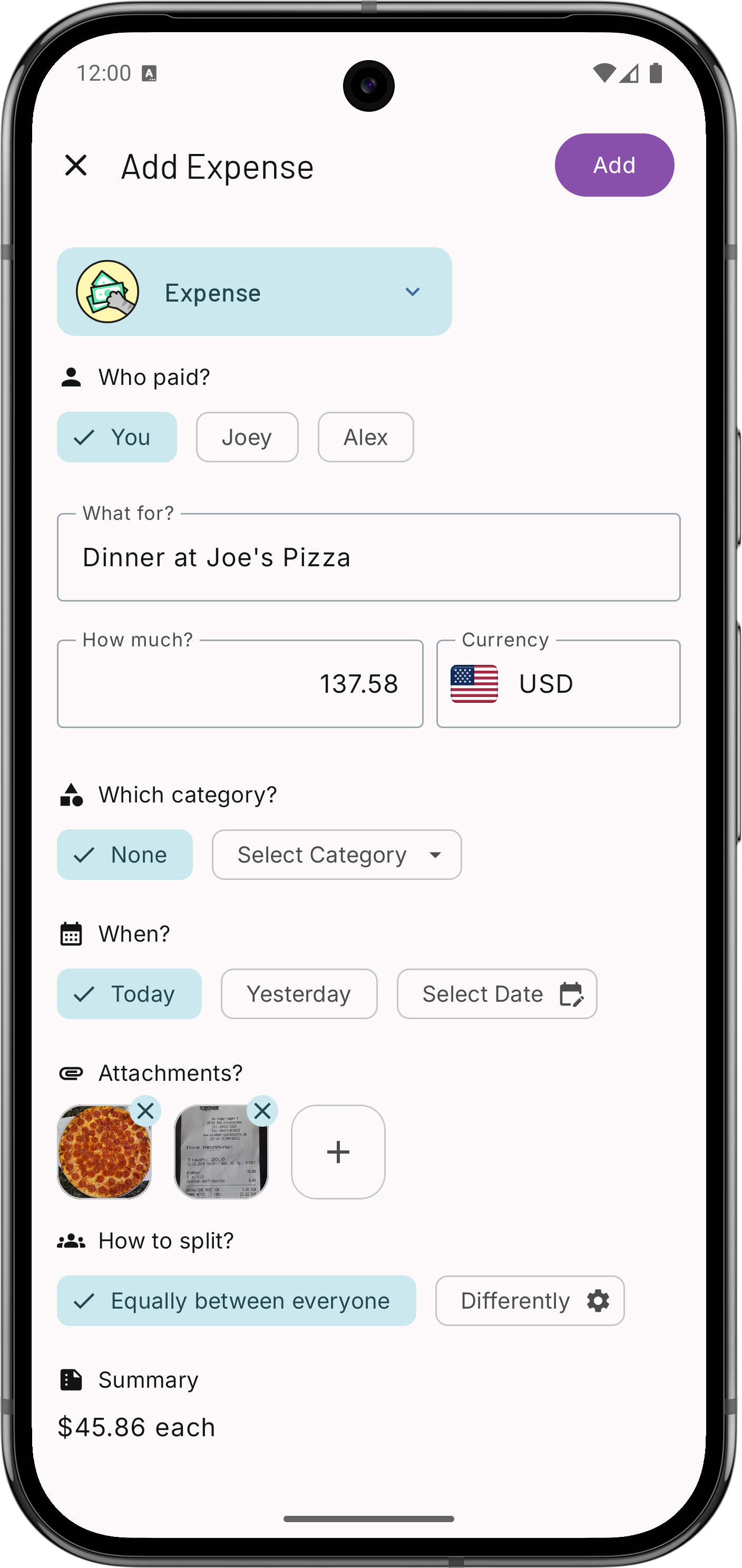 Expense attachments Expense attachments